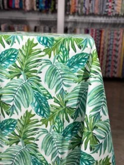 Tropical Print (Dupioni) Table Linen In Green -Urquid Linen Shop PhotoJul172023 32926PM