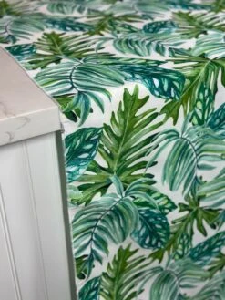 Tropical Print (Dupioni) Table Linen In Green -Urquid Linen Shop PhotoJul172023 32950PM