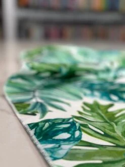 Tropical Print (Dupioni) Table Linen In Green -Urquid Linen Shop PhotoJul172023 33003PM