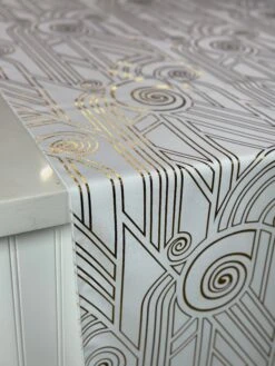 Luxor (Metallic Print) Table Linen In White And Gold -Urquid Linen Shop PhotoJul182023 24326PM