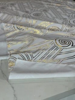 Luxor (Metallic Print) Table Linen In White And Gold -Urquid Linen Shop PhotoJul182023 24338PM