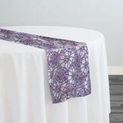Flower Chain Lace Table Runner In Purple And Silver