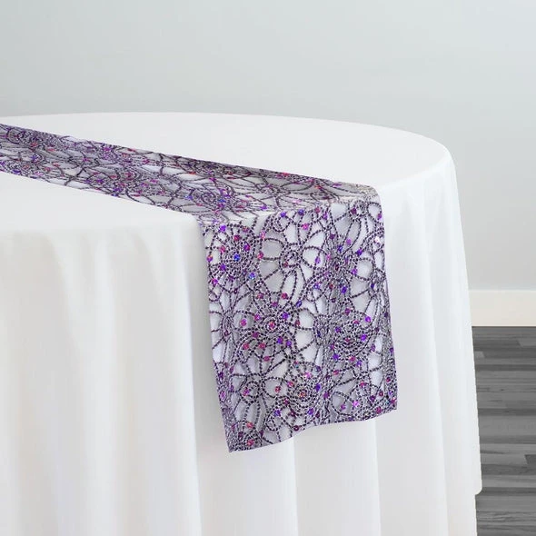 Flower Chain Lace Table Runner In Purple And Silver 1 Flower Chain Lace Table Runner In Purple And Silver
