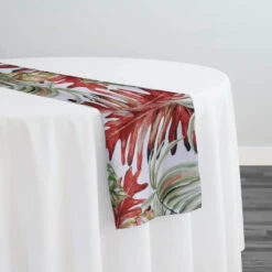Tropical Print (Dupioni) Table Runner In Red