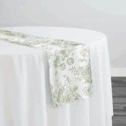 French Toile (Poly Print) Table Linen In Sage