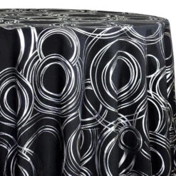1pc - Orbit (Metallic Print) Table Linen In Black And Silver (132" Round)