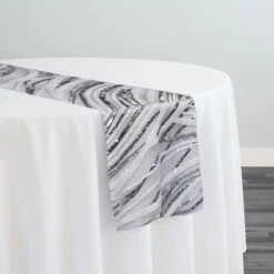 Skyfall Sequins Table Runner In Silver And White