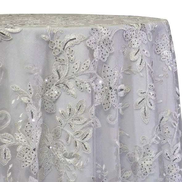 1pc - Claire Lace Table Linen In Silver And White (108" Round) 1 1pc - Claire Lace Table Linen In Silver And White (108" Round)