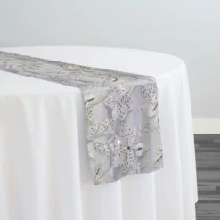 Claire Lace Table Runner In Silver And White