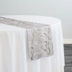 Contempo Scroll Sheer Table Runner In Silver