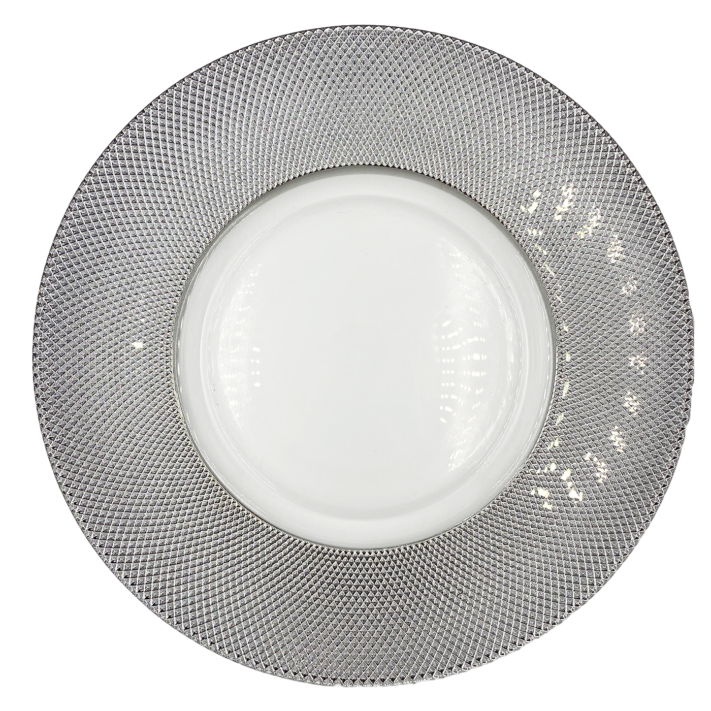 Dotted - Glass Charger Plate In Silver (Item # 0027) 1 Dotted - Glass Charger Plate In Silver (Item # 0027)