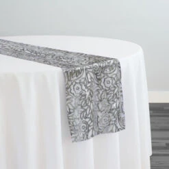 Fiori Leaf Sequins Table Runner In Silver