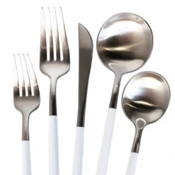 Luna Modero Flatware/Cutlery In Silver/White
