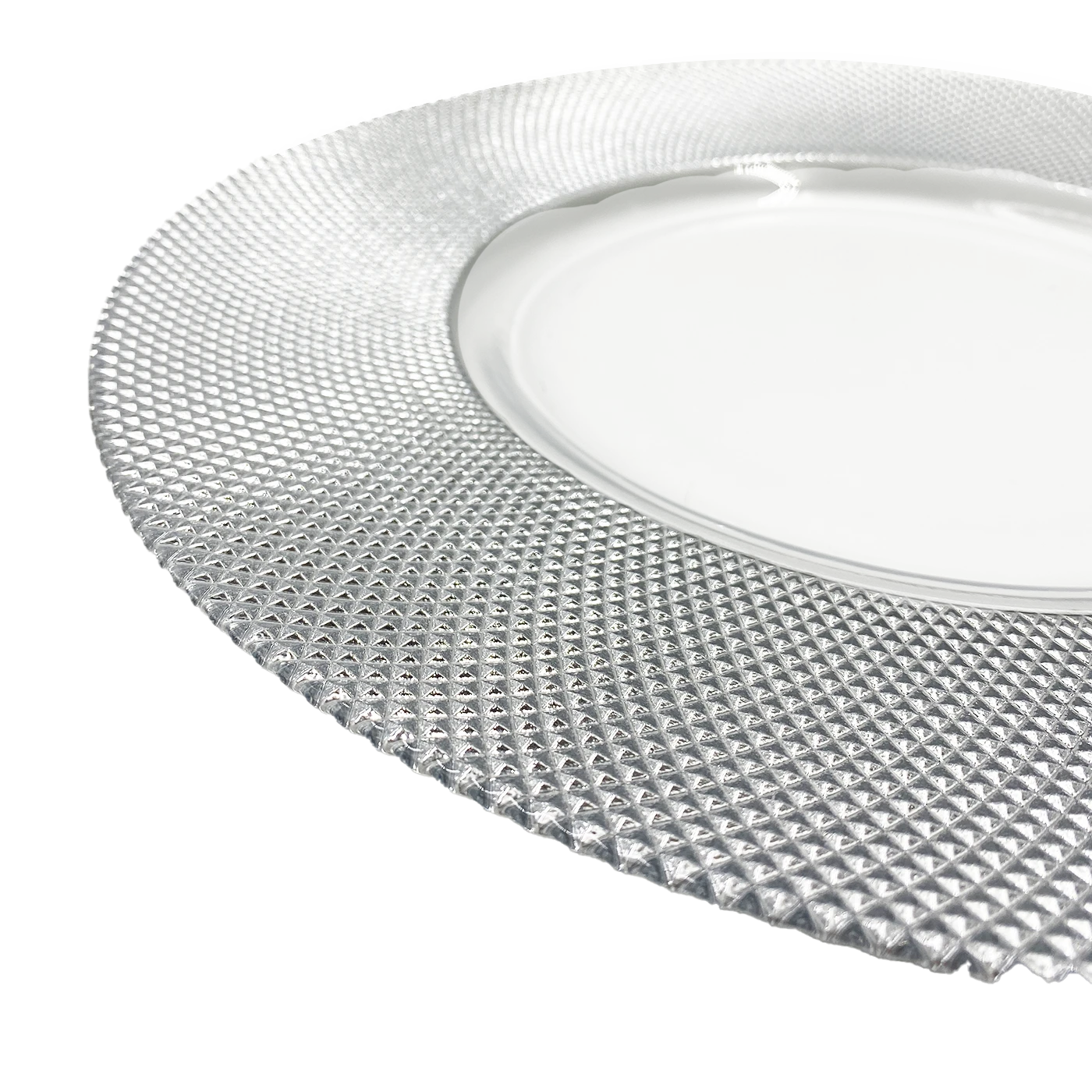 Dotted - Glass Charger Plate In Silver (Item # 0027) 2 Dotted - Glass Charger Plate In Silver (Item # 0027) - Image 2