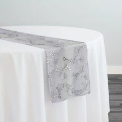 Basil Leaf Embroidery Table Runner In White
