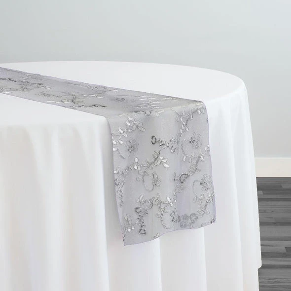Basil Leaf Embroidery Table Runner In White 1 Basil Leaf Embroidery Table Runner In White
