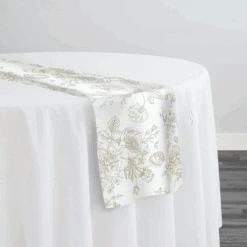 French Toile (Poly Print) Table Linen In Taupe