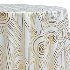Luxor (Metallic Print) Table Linen In White And Gold