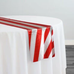 2" Satin Stripe Table Runner In White And Red