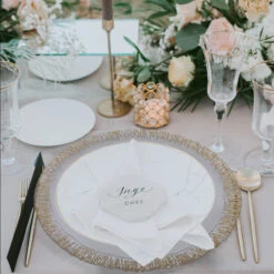 Birch - Glass Charger Plate In Gold (Item # 0298) -Urquid Linen Shop examp