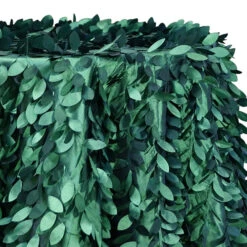 Leaf Hanging Taffeta Table Linen In Hunter Green