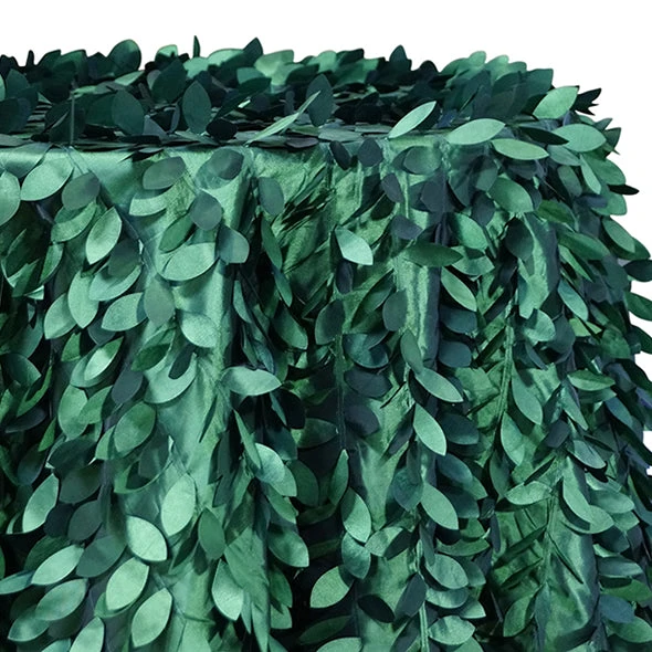 Leaf Hanging Taffeta Table Linen In Hunter Green 1 Leaf Hanging Taffeta Table Linen In Hunter Green