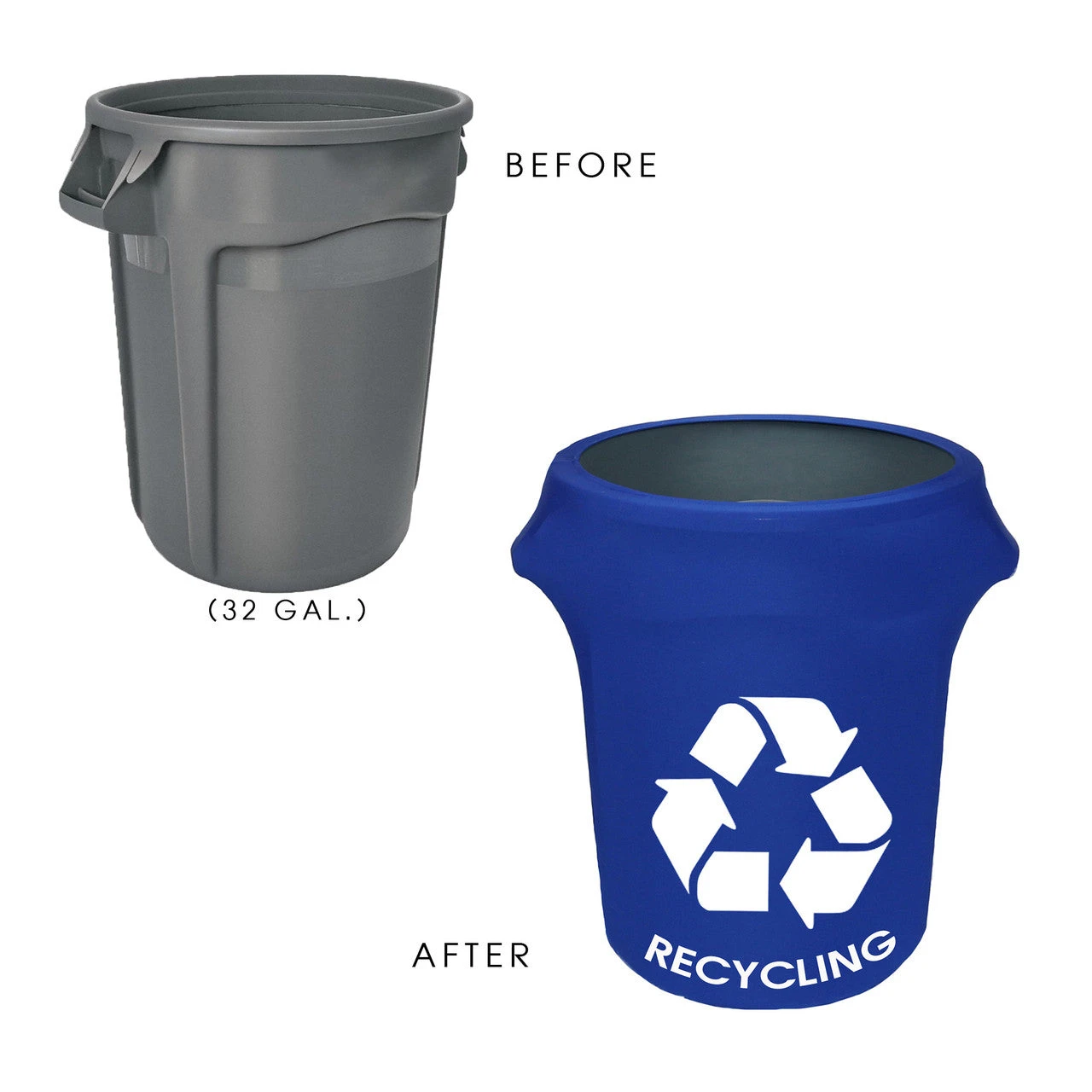 Spandex 32 Gallon Trash Can Cover In Royal Blue (w/ Recycling Logo) 2 Spandex 32 Gallon Trash Can Cover In Royal Blue (w/ Recycling Logo) - Image 2