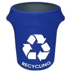 Spandex 32 Gallon Trash Can Cover In Royal Blue (w/ Recycling Logo)