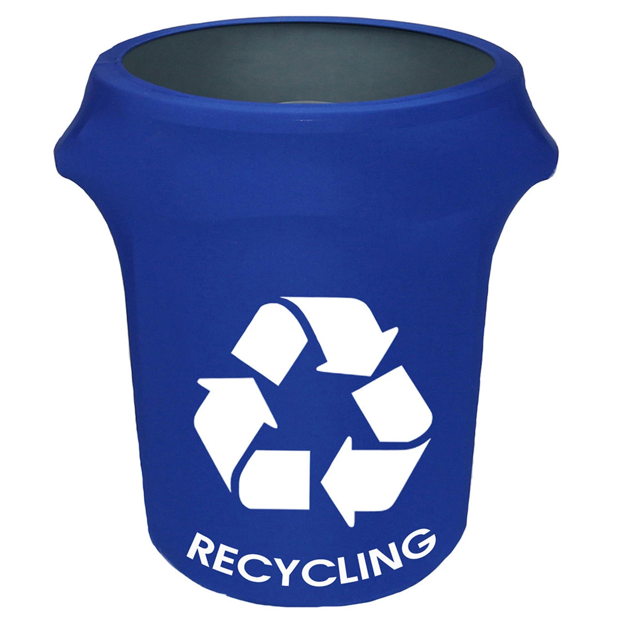 Spandex 32 Gallon Trash Can Cover In Royal Blue (w/ Recycling Logo) 1 Spandex 32 Gallon Trash Can Cover In Royal Blue (w/ Recycling Logo)